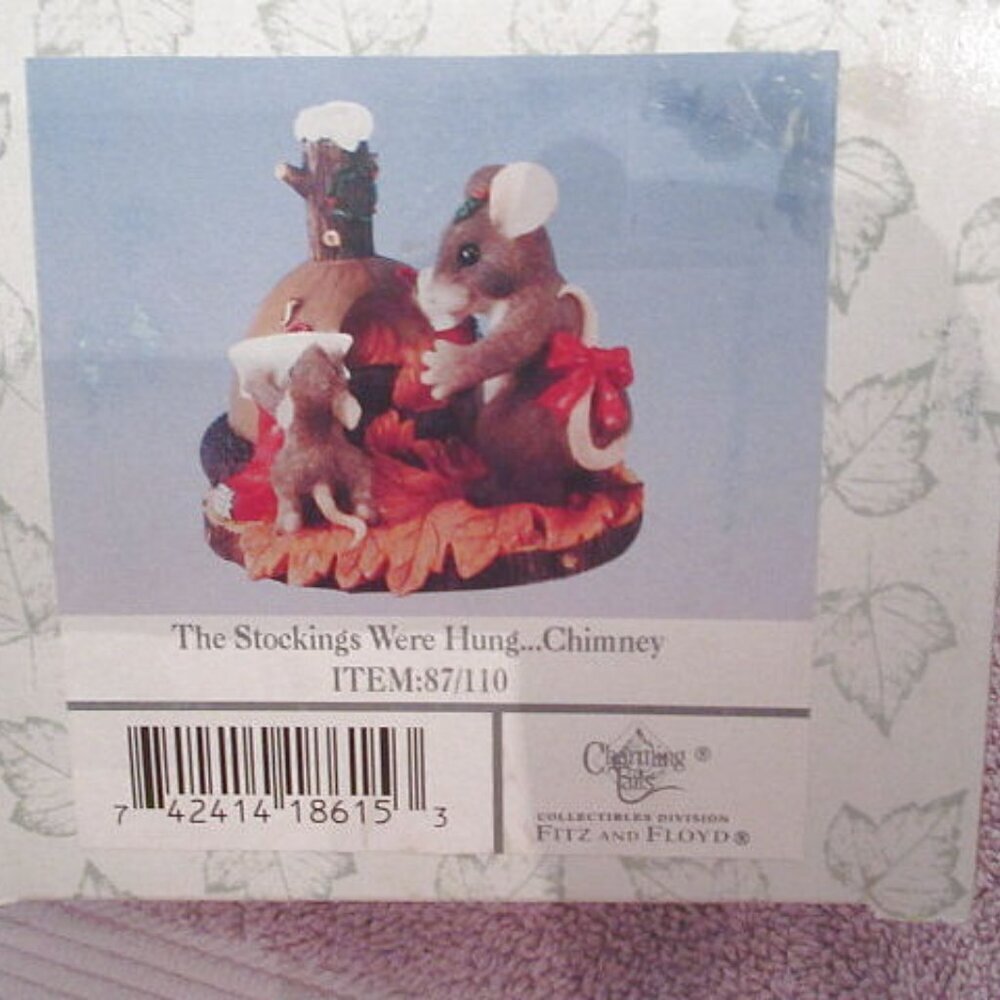 Charming Tails Christmas Stockings Were Hung Figurine Fitz And Floyd Holiday Box - Picture 10 of 12